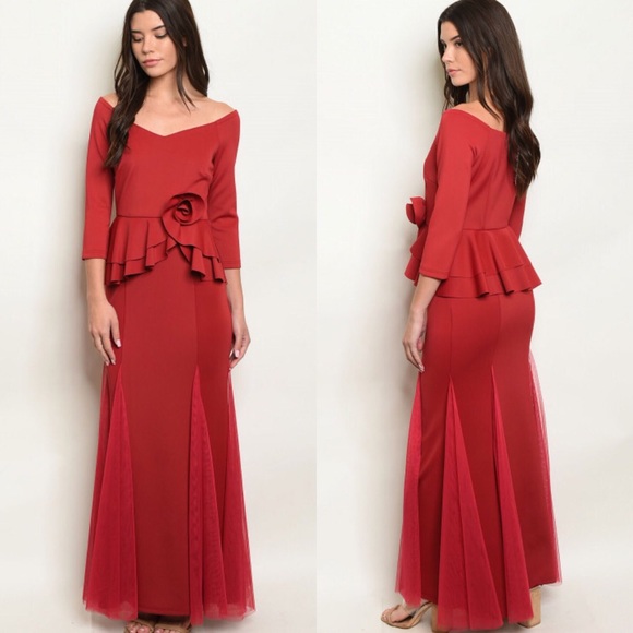 Dresses & Skirts - S M L Red Formal Peplum Rose Maxi Event Dress